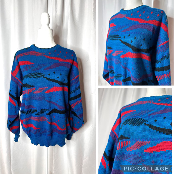 Bugle Boy Other - Vintage Bugle Boy Striped Geometric Sweater 80s 90s Saved By The Bell Sweater XL